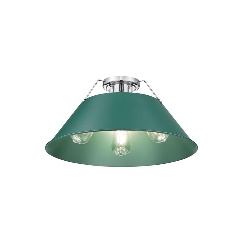 Golden Lighting Orwell 3-Light Flush Mount, Chrome/Pine Green
