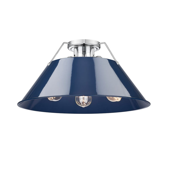 Golden Lighting Orwell 3-Light Flush Mount, Chrome/Matte Navy - 3306-3FMCH-NVY