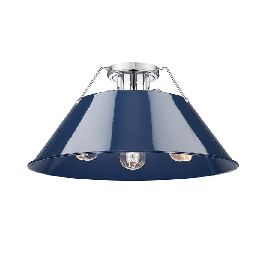 Golden Lighting Orwell 3-Light Flush Mount, Chrome/Matte Navy - 3306-3FMCH-NVY