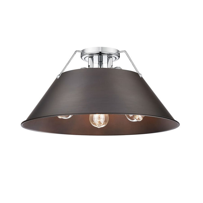 Golden Orwell 3-Light Flush Mount, Chrome/Rubbed Bronze - 3306-3FMCH-RBZ