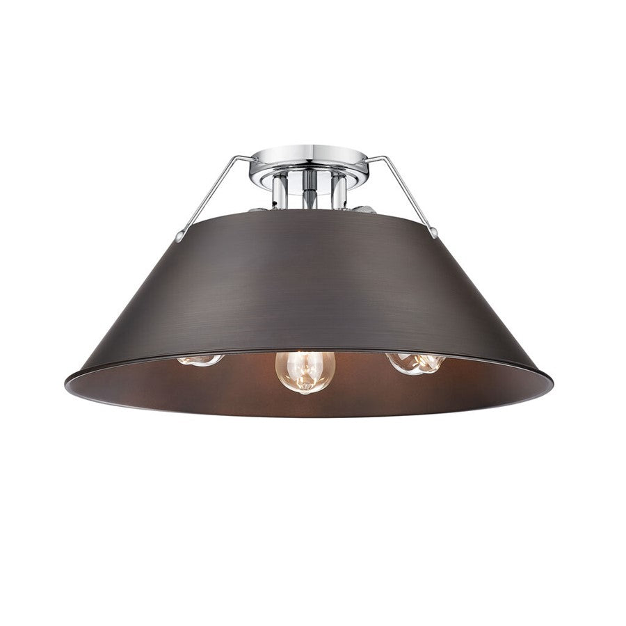 Golden Orwell 3-Light Flush Mount, Chrome/Rubbed Bronze - 3306-3FMCH-RBZ