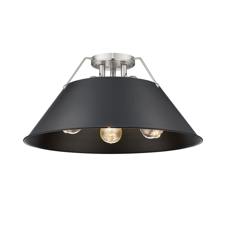 Golden Lighting Orwell 3-Light Flush Mount, Pewter/Matte Black - 3306-3FMPW-BLK