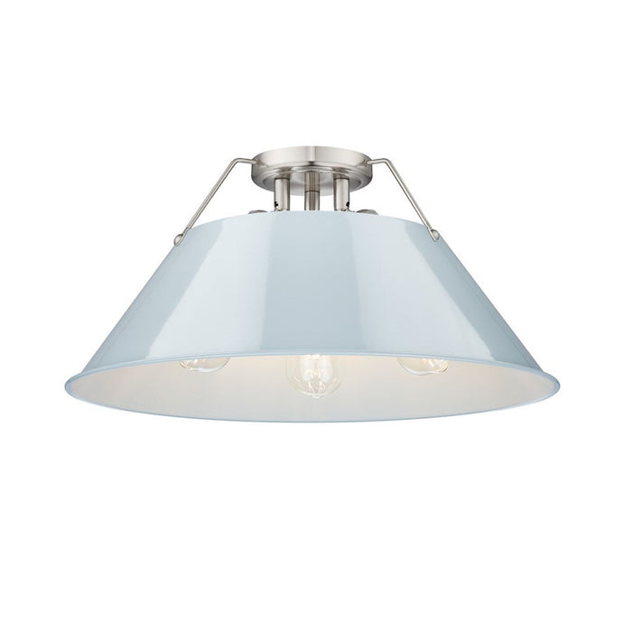 Golden Lighting Orwell 3-Light Flush Mount, Pewter/Dusky Blue - 3306-3FMPW-DB