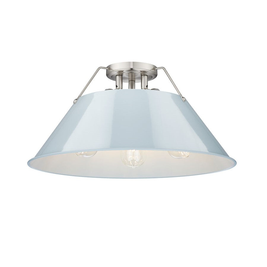 Golden Lighting Orwell 3-Light Flush Mount, Pewter/Dusky Blue - 3306-3FMPW-DB