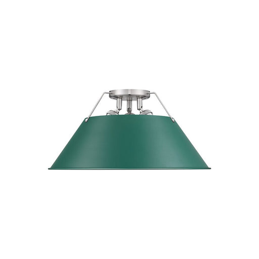 Golden Lighting Orwell 3-Light Flush Mount, Pewter/Pine Green - 3306-3FMPW-GN