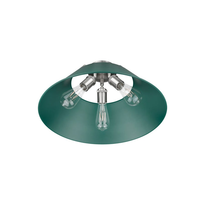 Golden Lighting Orwell 3-Light Flush Mount, Pewter/Pine Green