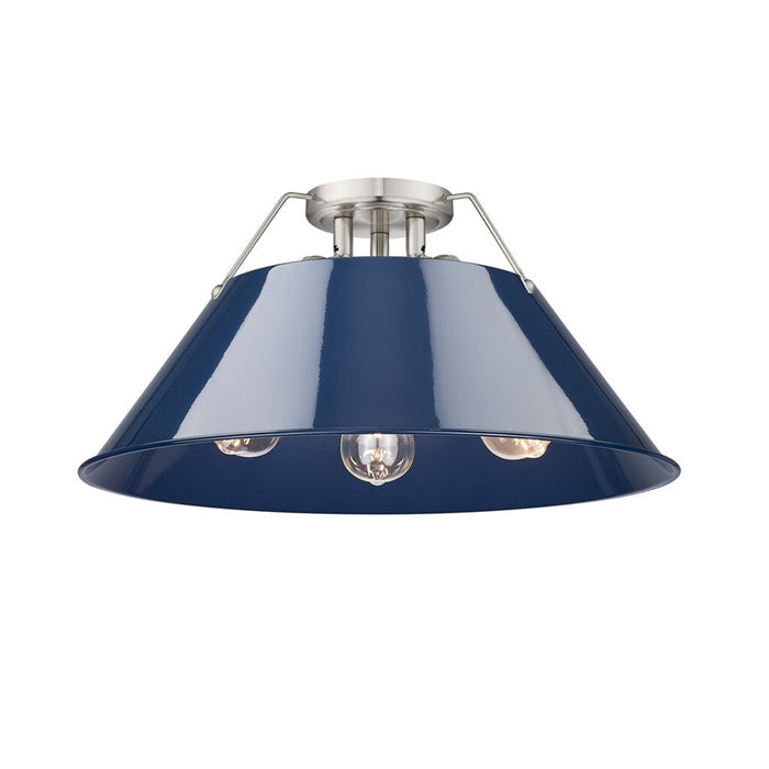Golden Lighting Orwell 3-Light Flush Mount, Pewter/Matte Navy - 3306-3FMPW-NVY