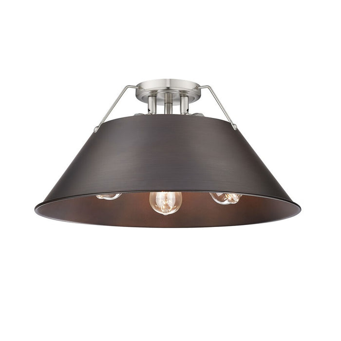 Golden Orwell 3-Light Flush Mount, Pewter/Rubbed Bronze - 3306-3FMPW-RBZ