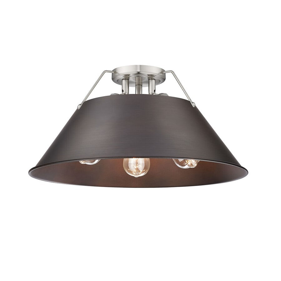Golden Orwell 3-Light Flush Mount, Pewter/Rubbed Bronze - 3306-3FMPW-RBZ