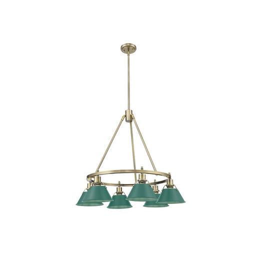 Golden Lighting Orwell 6-Light Chandelier, Aged Brass/Pine Green - 3306-6AB-GN