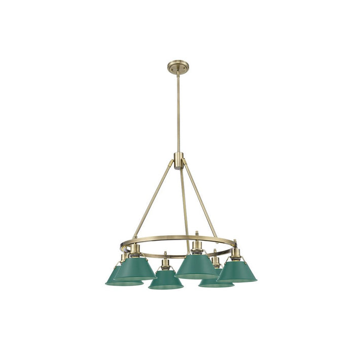 Golden Lighting Orwell 6-Light Chandelier, Aged Brass/Pine Green - 3306-6AB-GN