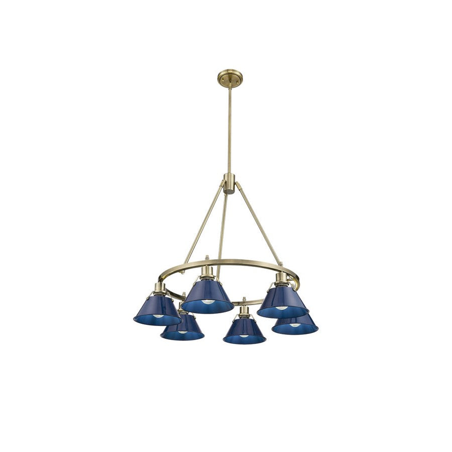 Golden Lighting Orwell 6-Light Chandelier, Aged Brass/Matte Navy - 3306-6AB-NVY