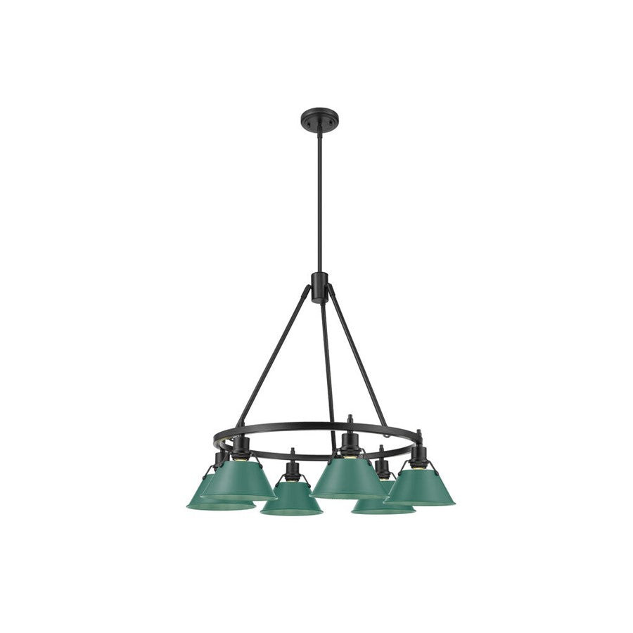 Golden Lighting Orwell 6-Light Chandelier, Matte Black/Pine Green - 3306-6BLK-GN