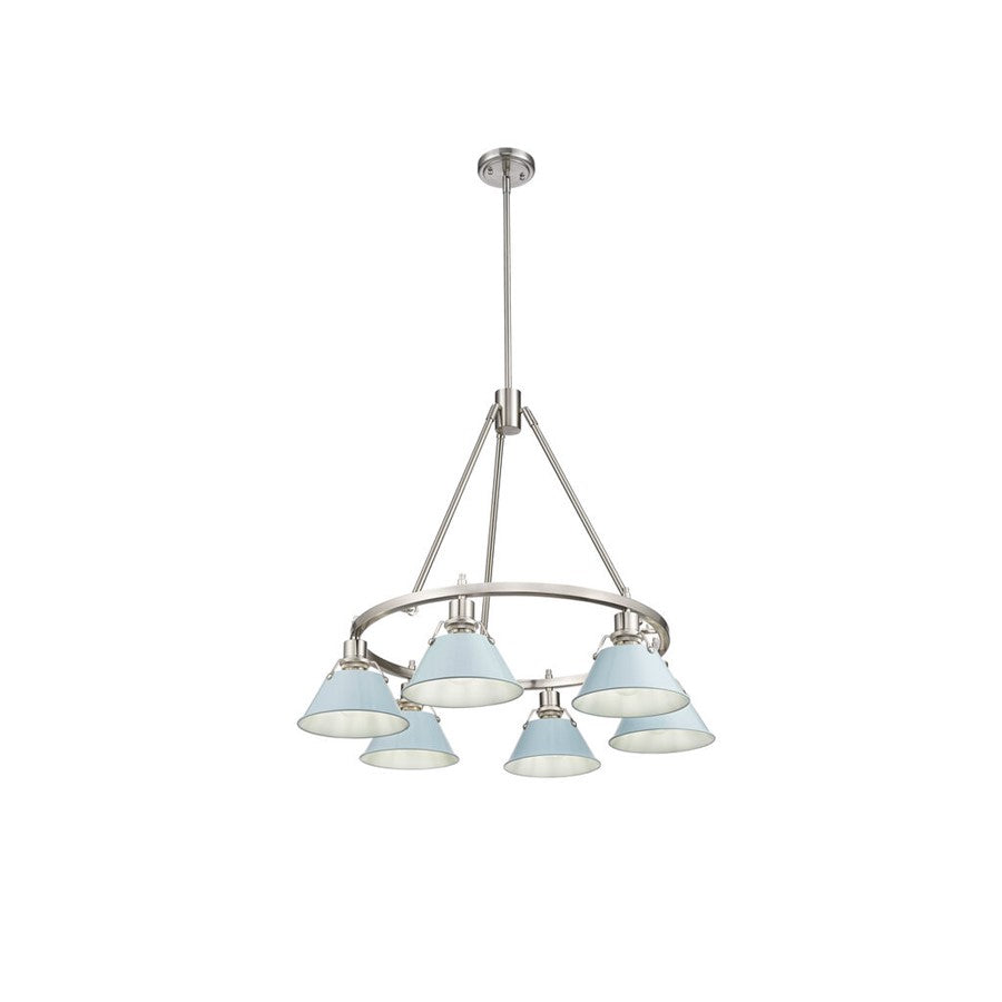 Golden Lighting Orwell 6-Light Chandelier, Pewter/Dusky Blue - 3306-6PW-DB