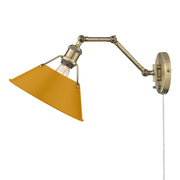 Golden Lighting Orwell 10in 1-Light Swing Arm Wall Lamp | Industrial Aged Brass and Auric Yellow Steel | Bedroom & Home Office | Model 3306-A1W AB-AY