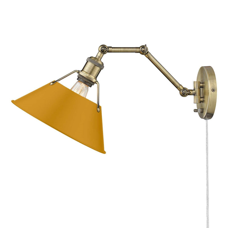 Golden Lighting Orwell 10in 1-Light Swing Arm Wall Lamp | Industrial Aged Brass and Auric Yellow Steel | Bedroom & Home Office | Model 3306-A1W AB-AY