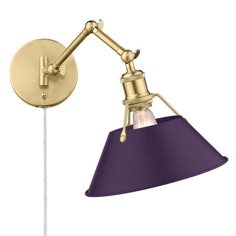 Golden Lighting Orwell 1-Light Swing Arm Wall Lamp | Industrial Brushed Champagne Brass and Exotic Purple Steel | Bedroom | Model 3306-A1W BCB-EP