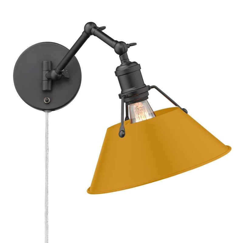 Golden Lighting Orwell 1-Light Swing Arm Wall Lamp | Industrial Matte Black and Auric Yellow Steel | Bedroom & Home Office | Model 3306-A1W BLK-AY