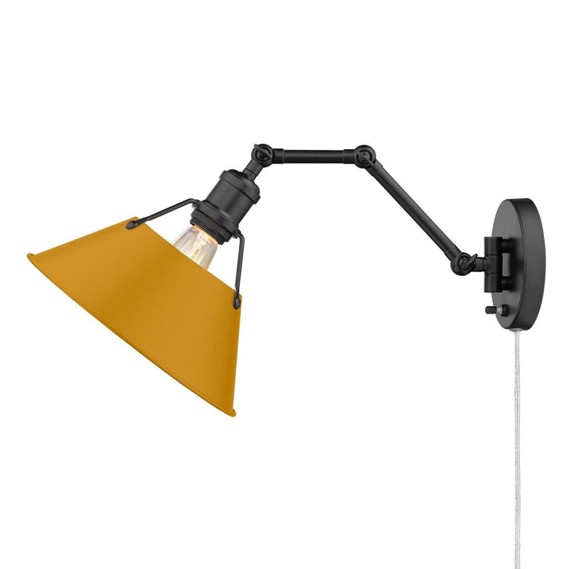 Golden Lighting Orwell 1-Light Swing Arm Wall Lamp | Industrial Matte Black and Auric Yellow Steel | Bedroom & Home Office | Model 3306-A1W BLK-AY