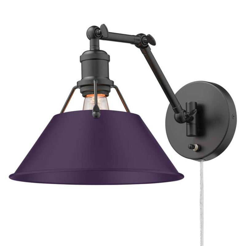 Golden Lighting Orwell 10in 1-Light Swing Arm Wall Lamp | Industrial Matte Black and Exotic Purple Steel | Bedroom & Home | Model 3306-A1W BLK-EP