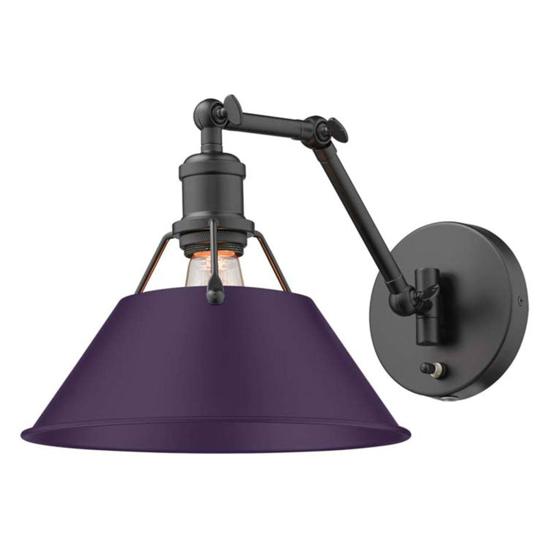 Golden Lighting Orwell 10in 1-Light Swing Arm Wall Lamp | Industrial Matte Black and Exotic Purple Steel | Bedroom & Home | Model 3306-A1W BLK-EP