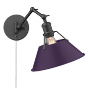 Golden Lighting Orwell 10in 1-Light Swing Arm Wall Lamp | Industrial Matte Black and Exotic Purple Steel | Bedroom & Home | Model 3306-A1W BLK-EP