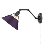 Golden Lighting Orwell 10in 1-Light Swing Arm Wall Lamp | Industrial Matte Black and Exotic Purple Steel | Bedroom & Home | Model 3306-A1W BLK-EP