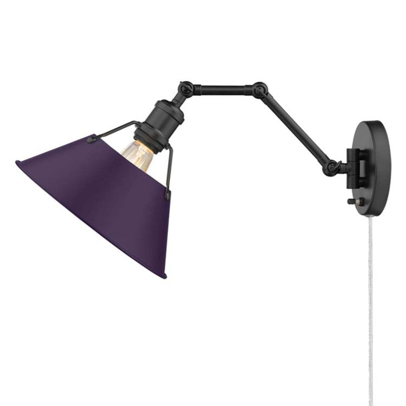 Golden Lighting Orwell 10in 1-Light Swing Arm Wall Lamp | Industrial Matte Black and Exotic Purple Steel | Bedroom & Home | Model 3306-A1W BLK-EP