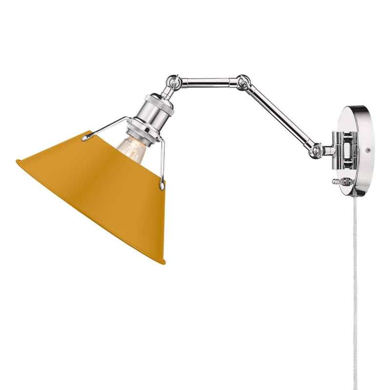 Golden Lighting Orwell 1-Light Swing Arm Wall Lamp | Industrial Chrome and Auric Yellow Steel | Bedroom & Home Office Task | Model 3306-A1W CH-AY