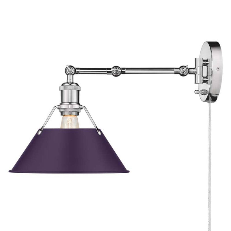 Golden Lighting Orwell 1-Light Swing Arm Wall Lamp | Industrial Chrome and Exotic Purple Steel | Bedroom & Home Office | Model 3306-A1W CH-EP