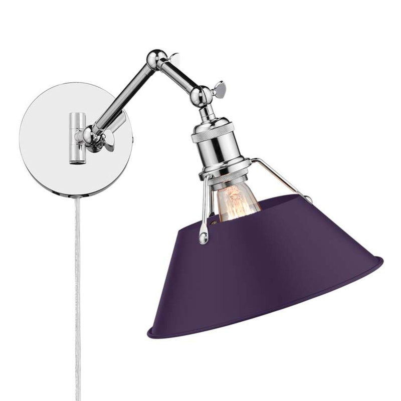 Golden Lighting Orwell 1-Light Swing Arm Wall Lamp | Industrial Chrome and Exotic Purple Steel | Bedroom & Home Office | Model 3306-A1W CH-EP