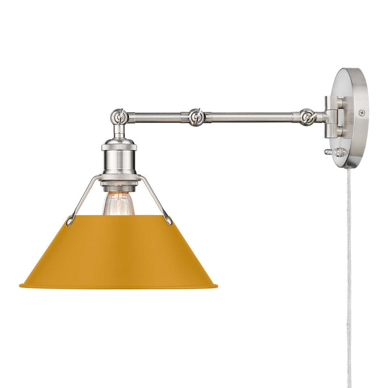 Golden Lighting Orwell 1-Light Swing Arm Wall Lamp | Industrial Pewter and Auric Yellow Steel | Bedroom & Home Office | Model 3306-A1W PW-AY