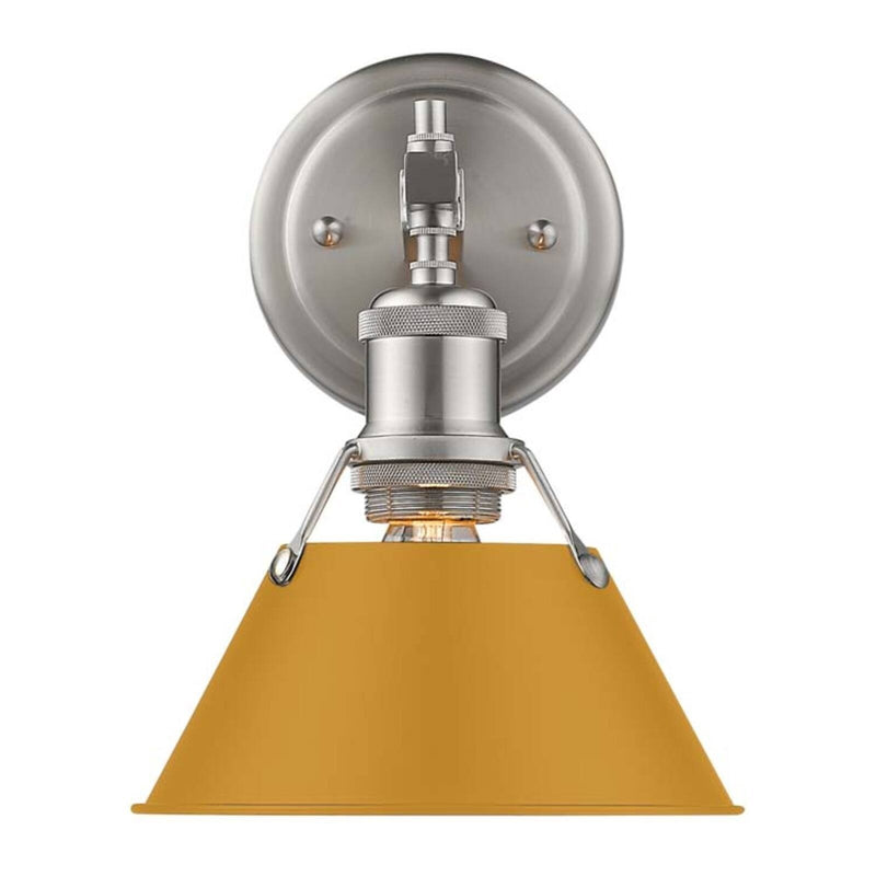 Golden Lighting Orwell 1-Light Wall Sconce | Industrial Pewter and Auric Yellow Steel | Bathroom & Vanity | 7.5 x 8.5 x 9.88 in | Model 3306-BA1 PW-AY