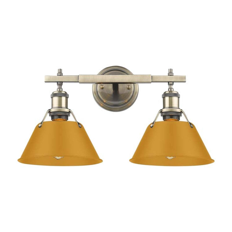 Golden Lighting Orwell 18in 2-Light Vanity Light | Industrial Aged Brass and Auric Yellow Steel | Bathroom Vanity | Model 3306-BA2 AB-AY