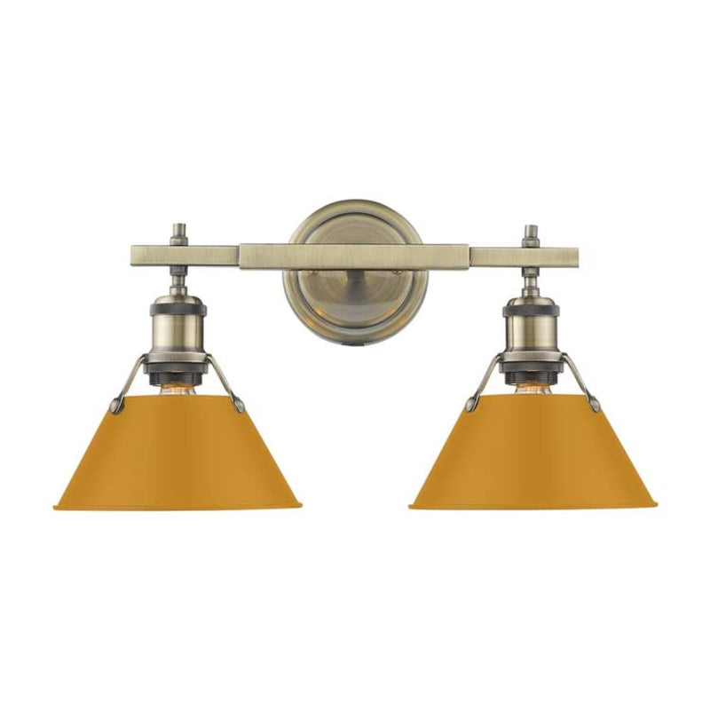 Golden Lighting Orwell 18in 2-Light Vanity Light | Industrial Aged Brass and Auric Yellow Steel | Bathroom Vanity | Model 3306-BA2 AB-AY