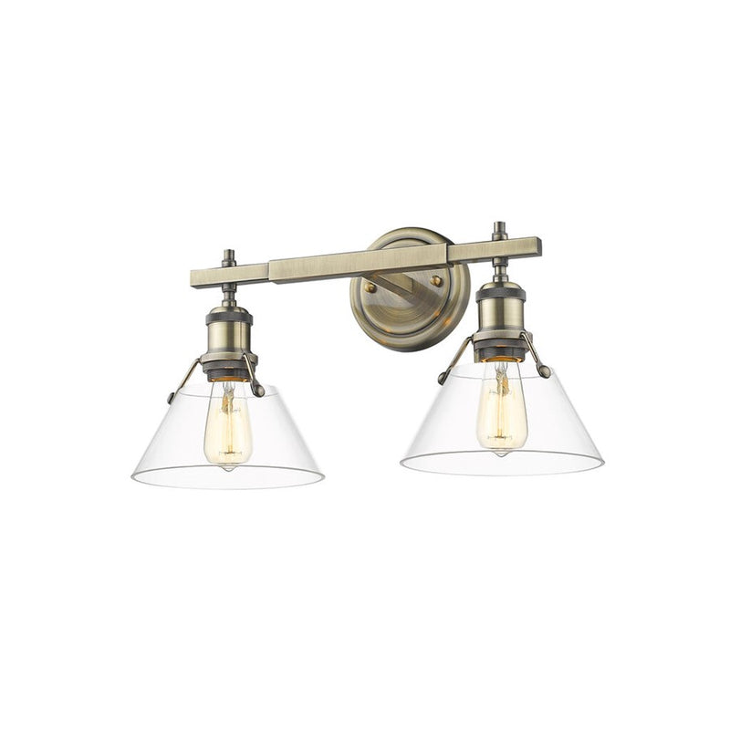 Golden Orwell 2-Light Vanity Light, Aged Brass/Clear Glass