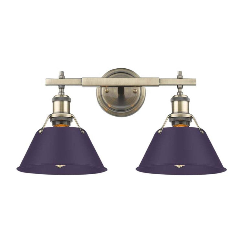 Golden Lighting Orwell 2-Light Vanity Light | Industrial Aged Brass and Exotic Purple Steel | Bathroom & Powder Room | Model 3306-BA2 AB-EP