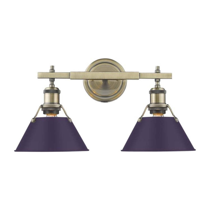 Golden Lighting Orwell 2-Light Vanity Light | Industrial Aged Brass and Exotic Purple Steel | Bathroom & Powder Room | Model 3306-BA2 AB-EP