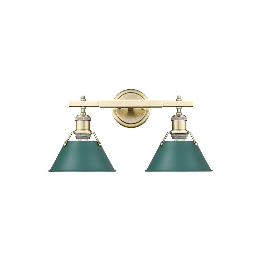 Golden Orwell 2-Light Vanity Light, Aged Brass/Pine Green - 3306-BA2AB-GN