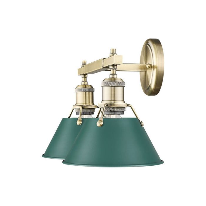 Golden Orwell 2-Light Vanity Light, Aged Brass/Pine Green