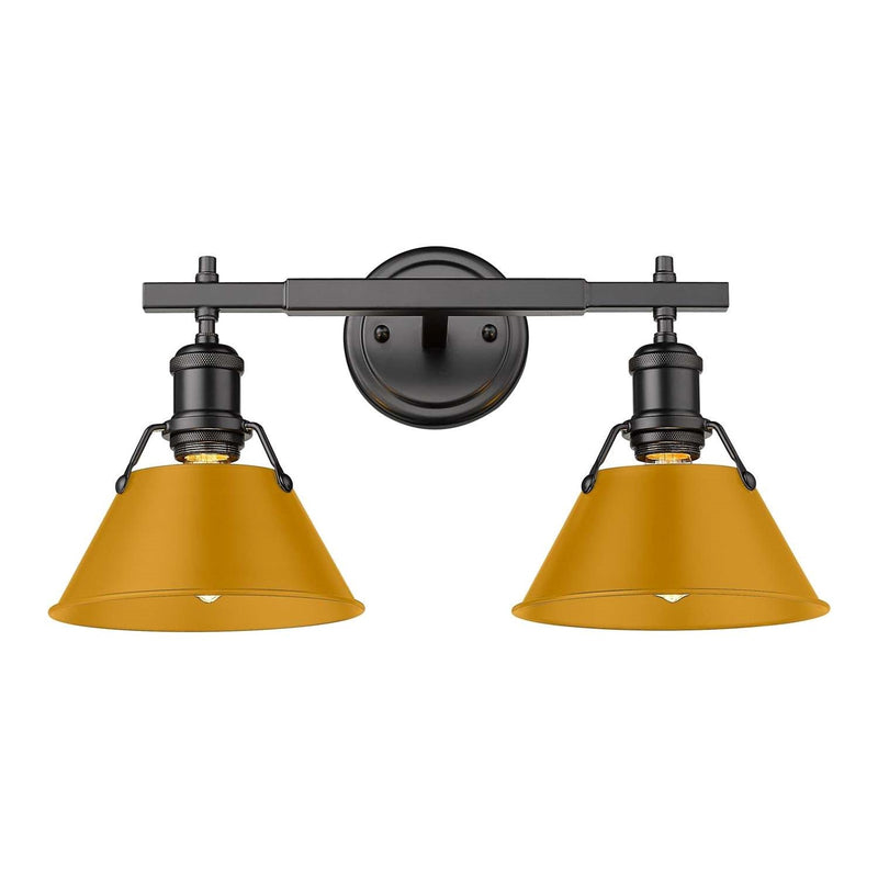 Golden Lighting Orwell 18in 2-Light Vanity Light | Industrial Matte Black and Auric Yellow Steel | Bathroom Vanity | Model 3306-BA2 BLK-AY