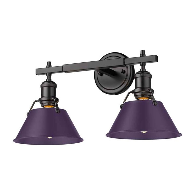Golden Lighting Orwell 18in 2-Light Vanity Light | Industrial Matte Black and Exotic Purple Steel | Bathroom Vanity | Model 3306-BA2 BLK-EP