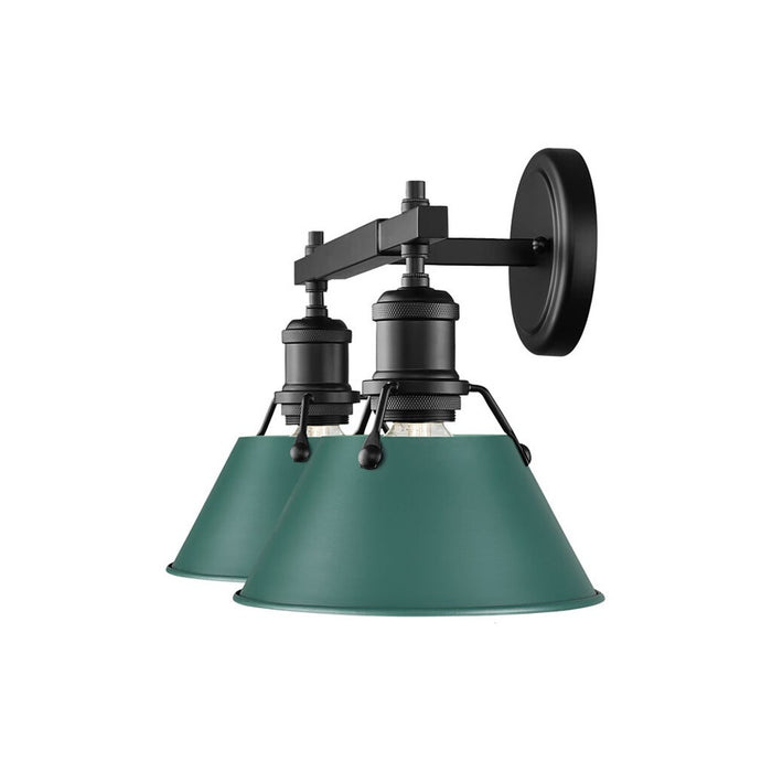 Golden Orwell 2-Light Vanity Light, Matte Black/Pine Green