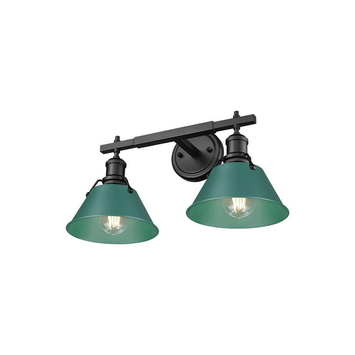Golden Orwell 2-Light Vanity Light, Matte Black/Pine Green