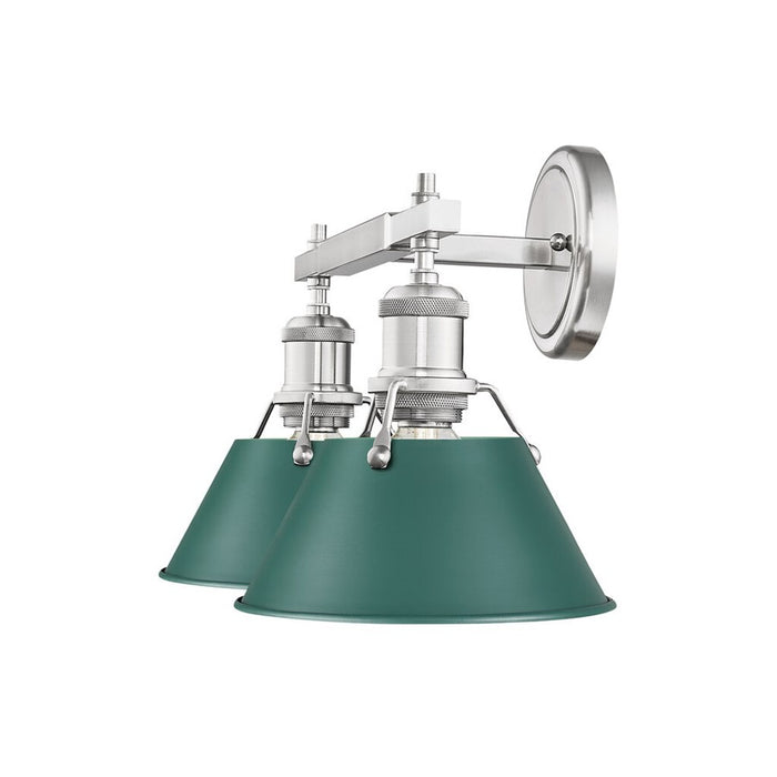 Golden Lighting Orwell 2-Light Vanity Light, Pewter/Pine Green