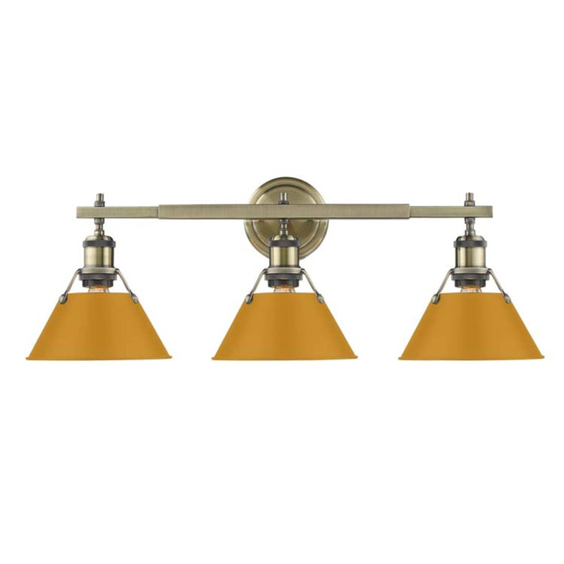Golden Lighting Orwell 27in 3-Light Vanity Light | Industrial Aged Brass and Auric Yellow Steel | Bathroom Vanity & Powder | Model 3306-BA3 AB-AY
