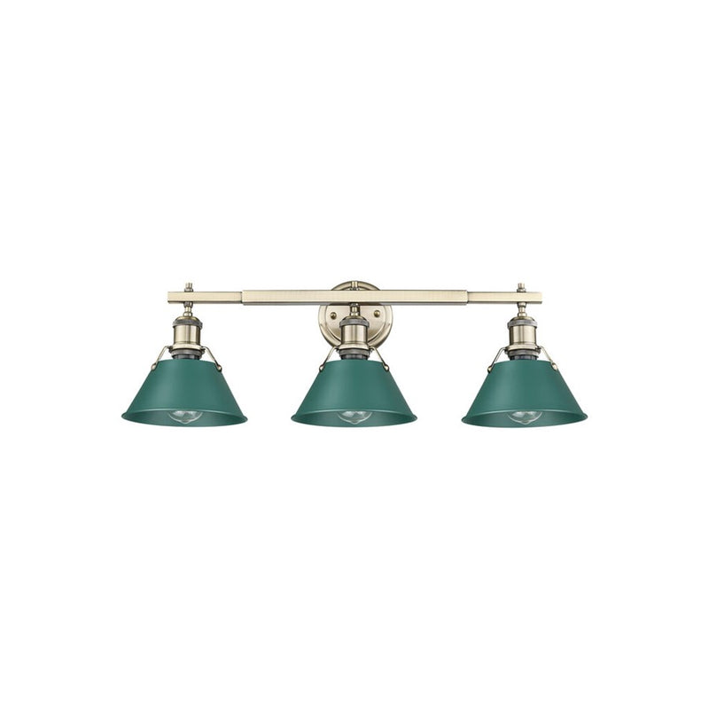 Golden Orwell 3-Light Vanity Light, Aged Brass/Pine Green
