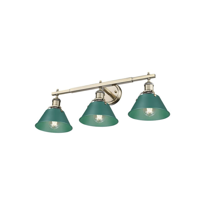 Golden Orwell 3-Light Vanity Light, Aged Brass/Pine Green