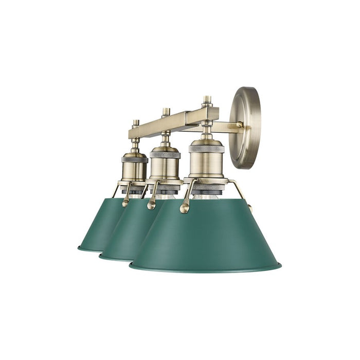 Golden Orwell 3-Light Vanity Light, Aged Brass/Pine Green