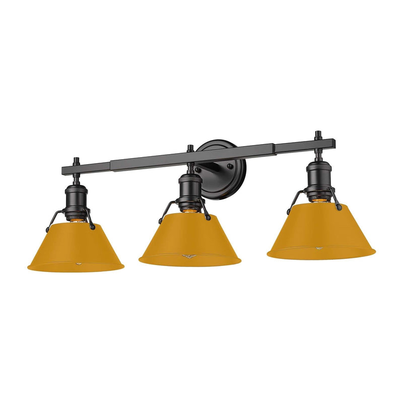 Golden Lighting Orwell 27in 3-Light Vanity Light | Industrial Matte Black and Auric Yellow Steel | Bathroom Vanity | Model 3306-BA3 BLK-AY
